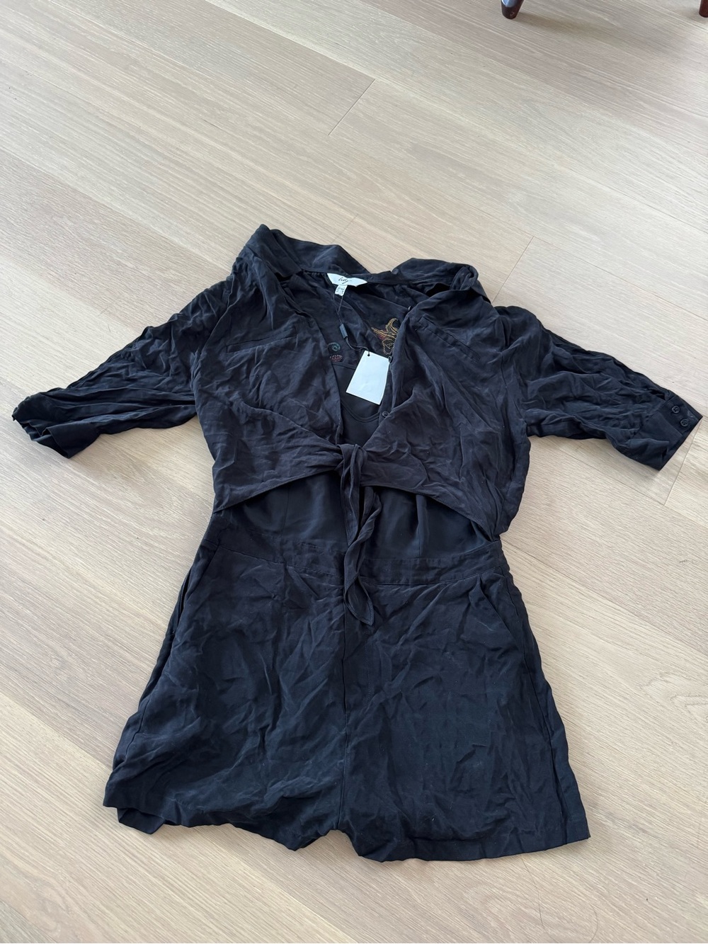 Black Tie-Front Mini Shorts Romper